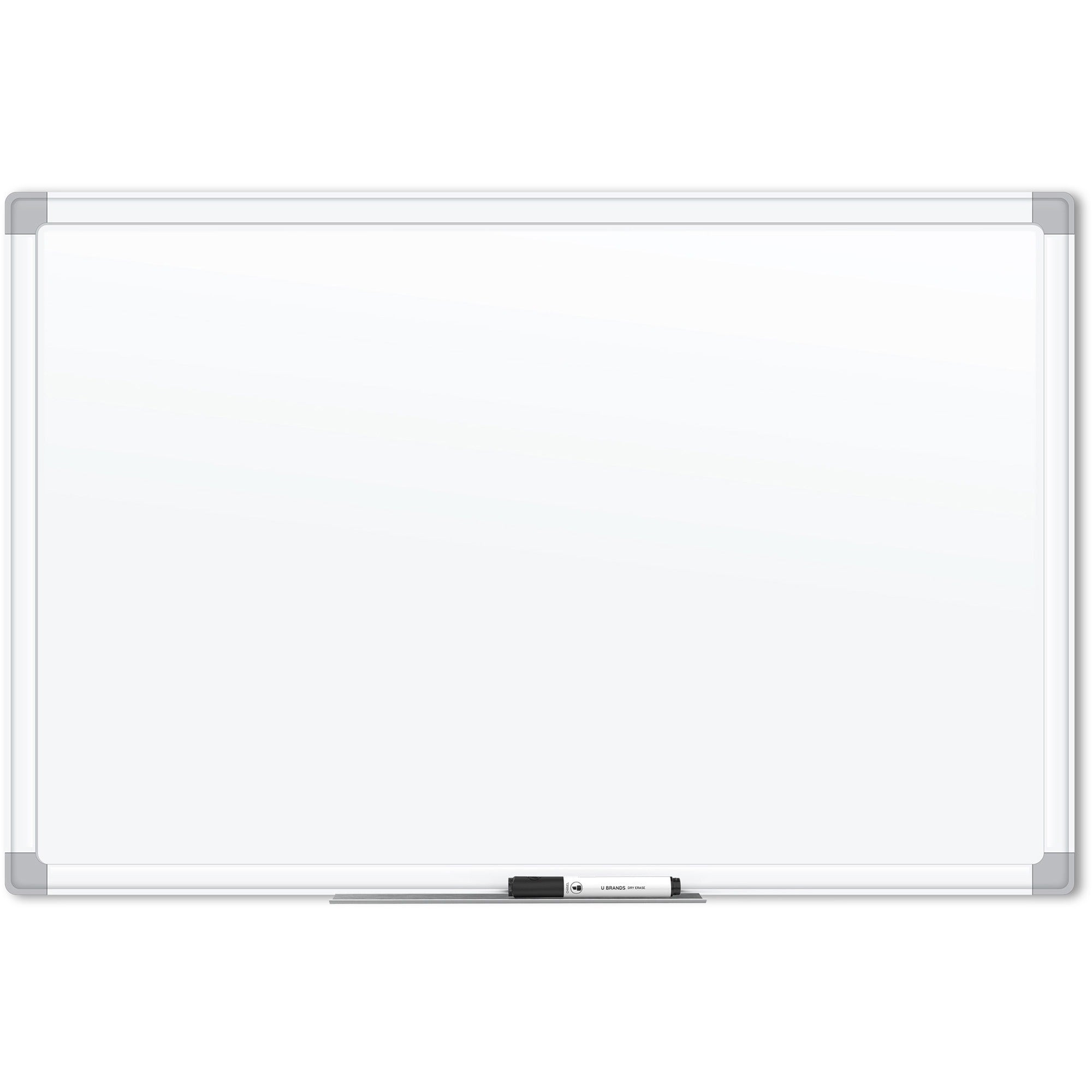 U Brands White Aluminum Framed Magnetic Porcelain Steel Board, 48" X 36" - 48" (4 ft) Width x 36" (3 ft) Height - White Porcelain Steel Surface - White Aluminum Frame - Rectangle - Horizontal/Vertical - 1