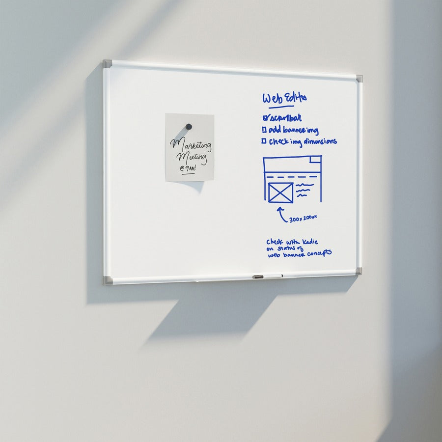 U Brands White Aluminum Framed Magnetic Porcelain Steel Board, 72" X 47" - 72" (6 ft) Width x 47" (4 ft) Height - White Porcelain Steel Surface - White Aluminum Frame - Rectangle - Horizontal/Vertical - 1
