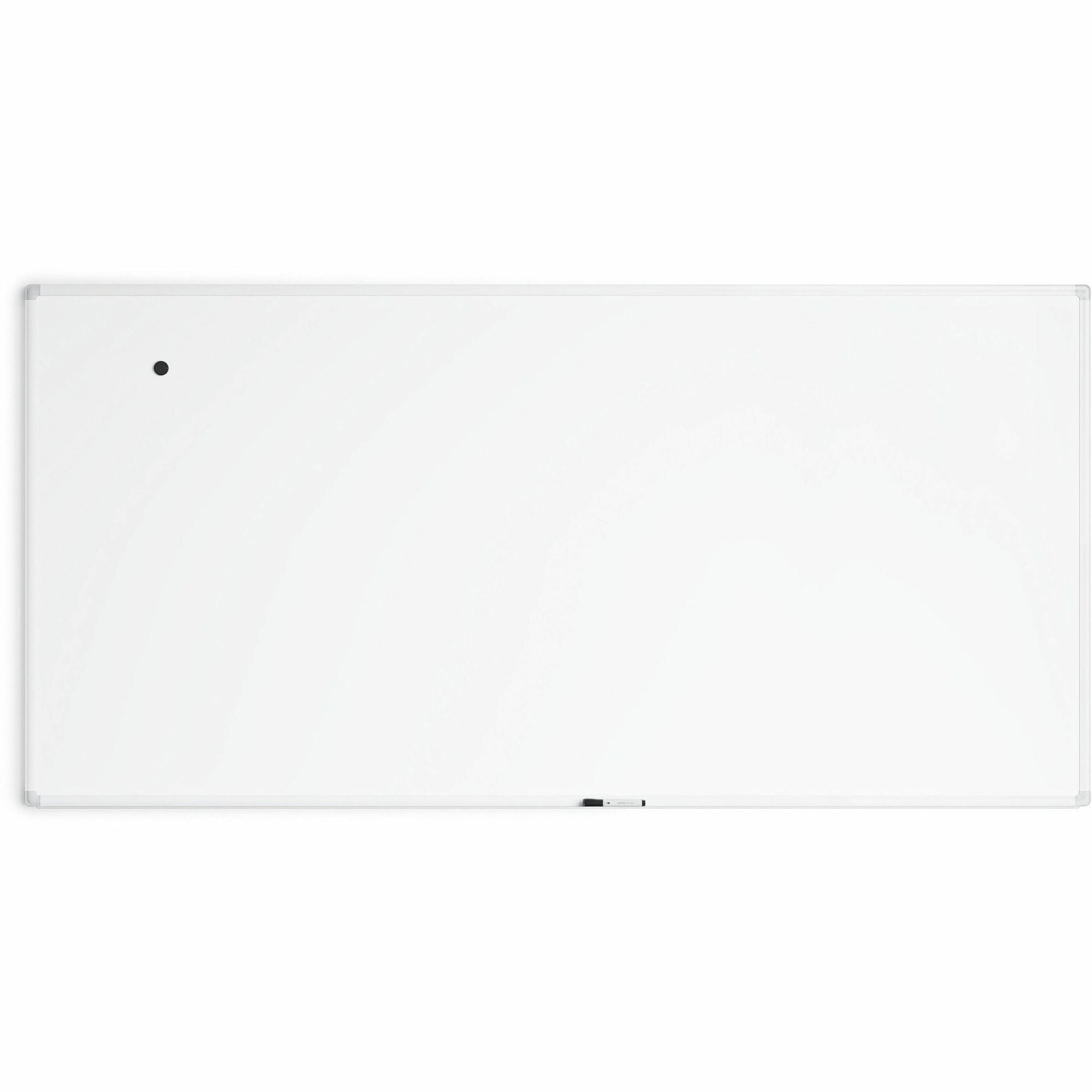 U Brands White Aluminum Framed Magnetic Porcelain Steel Board, 96" X 47" - 96" (8 ft) Width x 47" (4 ft) Height - White Porcelain Steel Surface - White Aluminum Frame - Rectangle - Horizontal/Vertical - 1
