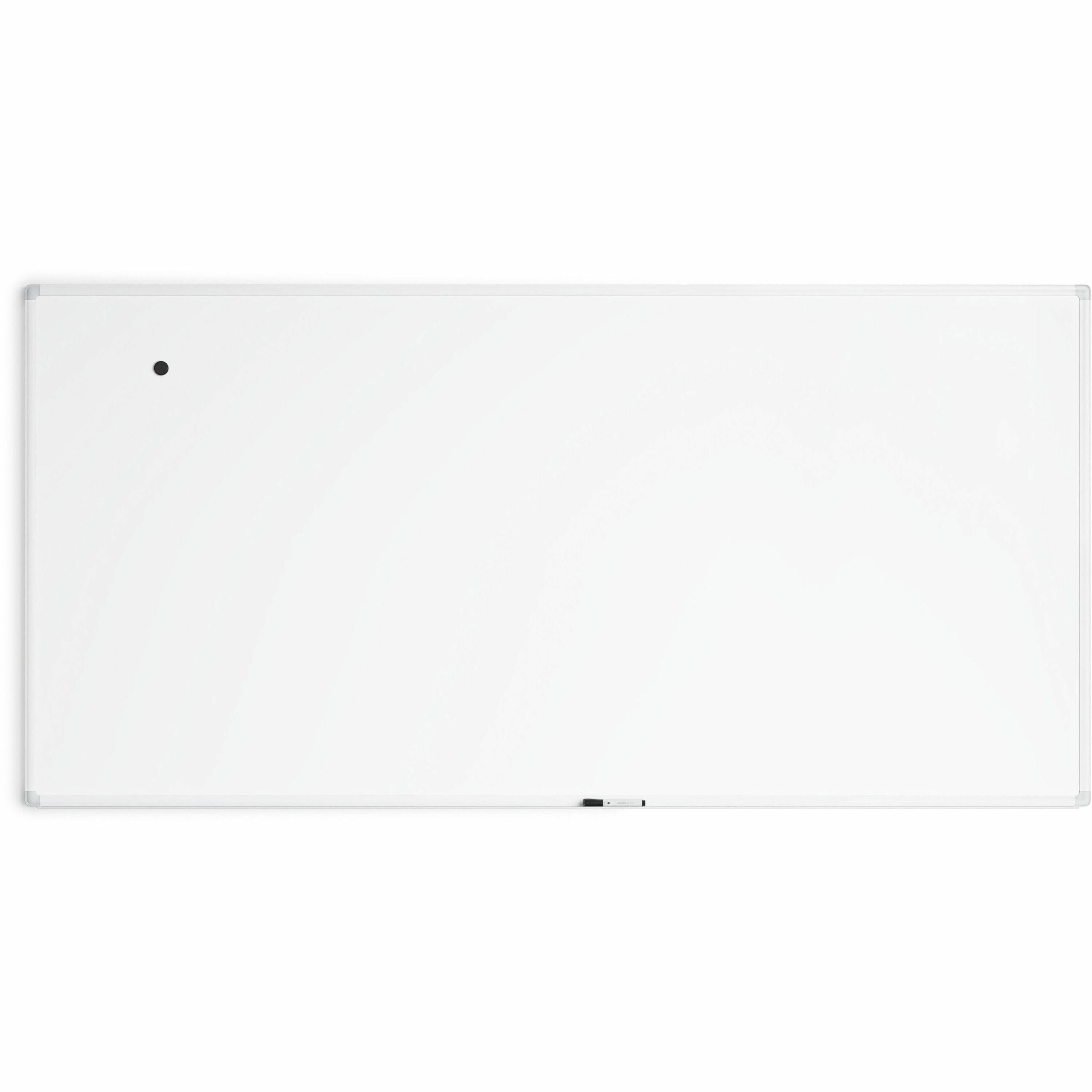U Brands White Aluminum Framed Magnetic Porcelain Steel Board, 96" X 47" - 96" (8 ft) Width x 47" (4 ft) Height - White Porcelain Steel Surface - White Aluminum Frame - Rectangle - Horizontal/Vertical - 1