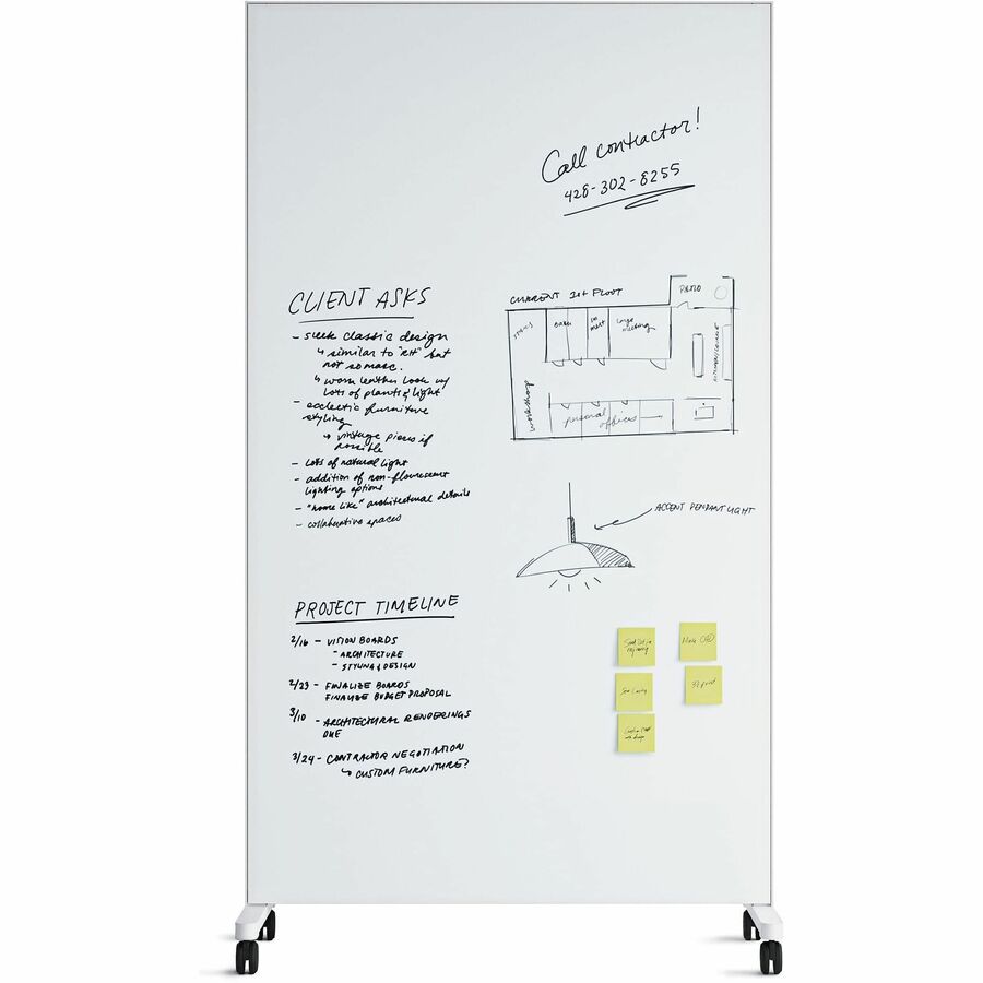 U Brands Double Sided Magnetic Glass Dry-Erase Mobile Floor Easel, 72" X 42" - Tempered Glass - Rectangle - Vertical - Floor Standing - Assembly Required - 1 Each