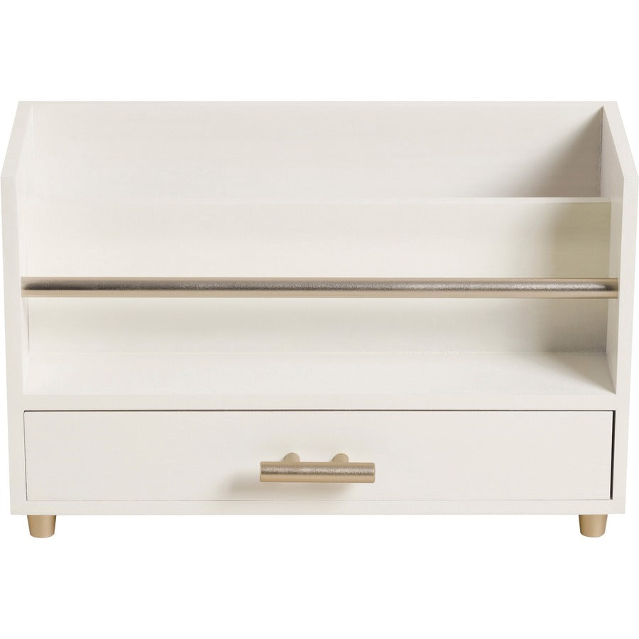 Juliet Desk Organizer, 3 Compartments, 1 Drawer, 9.5" x 4.2" x 4.9", White/Gold, Wood/Metal