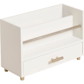Juliet Desk Organizer, 3 Compartments, 1 Drawer, 9.5" x 4.2" x 4.9", White/Gold, Wood/Metal