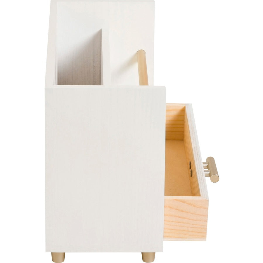 Juliet Desk Organizer, 3 Compartments, 1 Drawer, 9.5" x 4.2" x 4.9", White/Gold, Wood/Metal