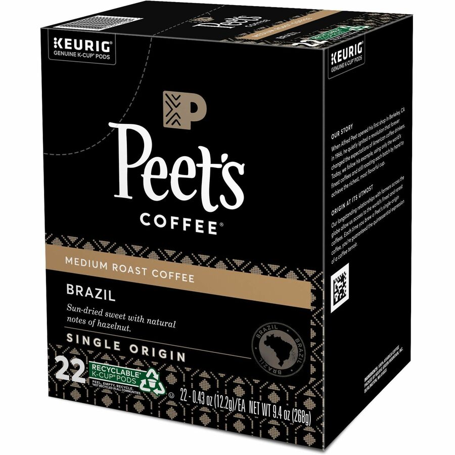 Peet's Coffee K-Cup Brazil Coffee - Compatible with Keurig Brewer - Medium - 22 / Box