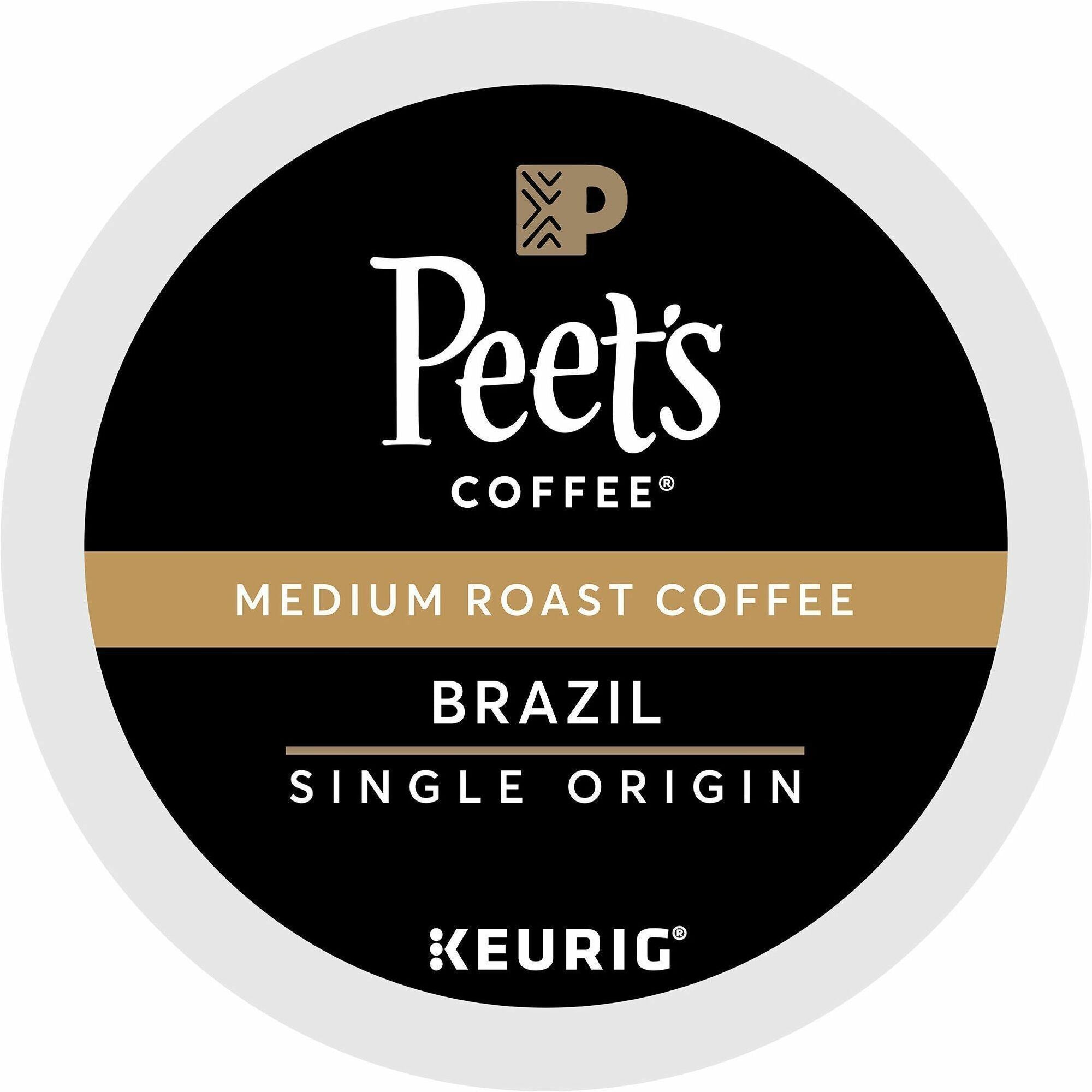 Peet's Coffee K-Cup Brazil Coffee - Compatible with Keurig Brewer - Medium - 22 / Box