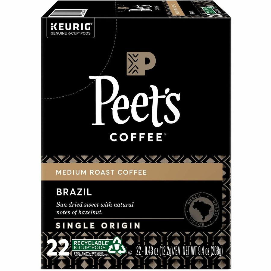 Peet's Coffee K-Cup Brazil Coffee - Compatible with Keurig Brewer - Medium - 22 / Box