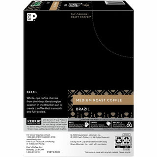 Peet's Coffee K-Cup Brazil Coffee - Compatible with Keurig Brewer - Medium - 22 / Box