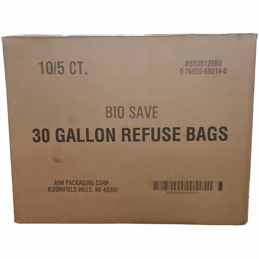AJM Bio-Save 30-gallon Lawn & Leaf Bags - 30 gal Capacity - 16" Width x 12" Length - Brown - Kraft - 50/Carton - Waste Disposal - Recycled - 3