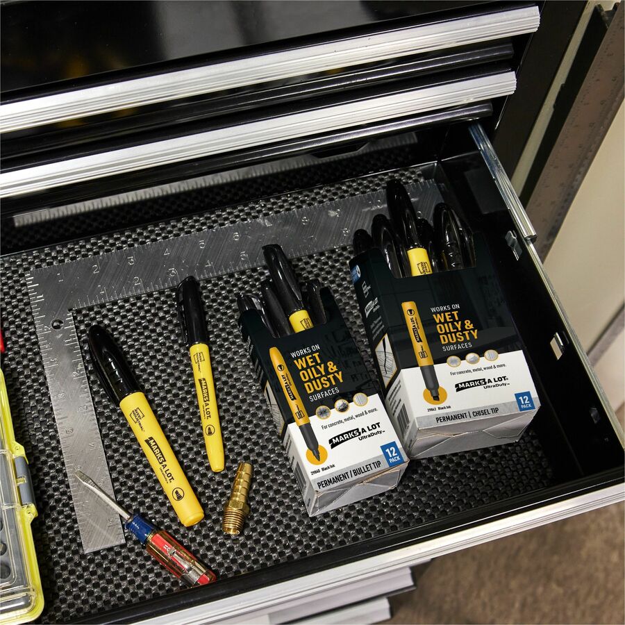 MARKS A LOT UltraDuty Permanent Markers, Fine Bullet Tip, Black 12/Box