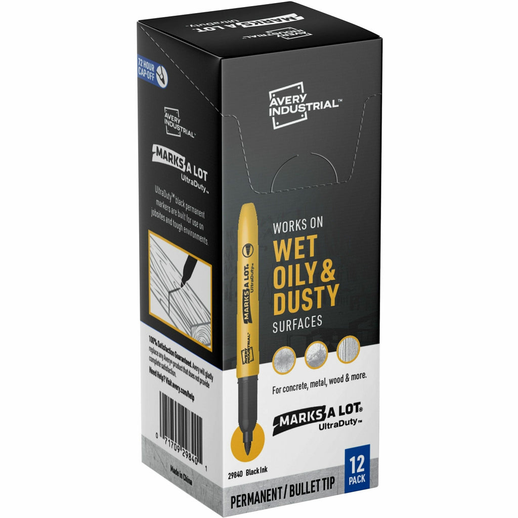 MARKS A LOT UltraDuty Permanent Markers, Fine Bullet Tip, Black 12/Box