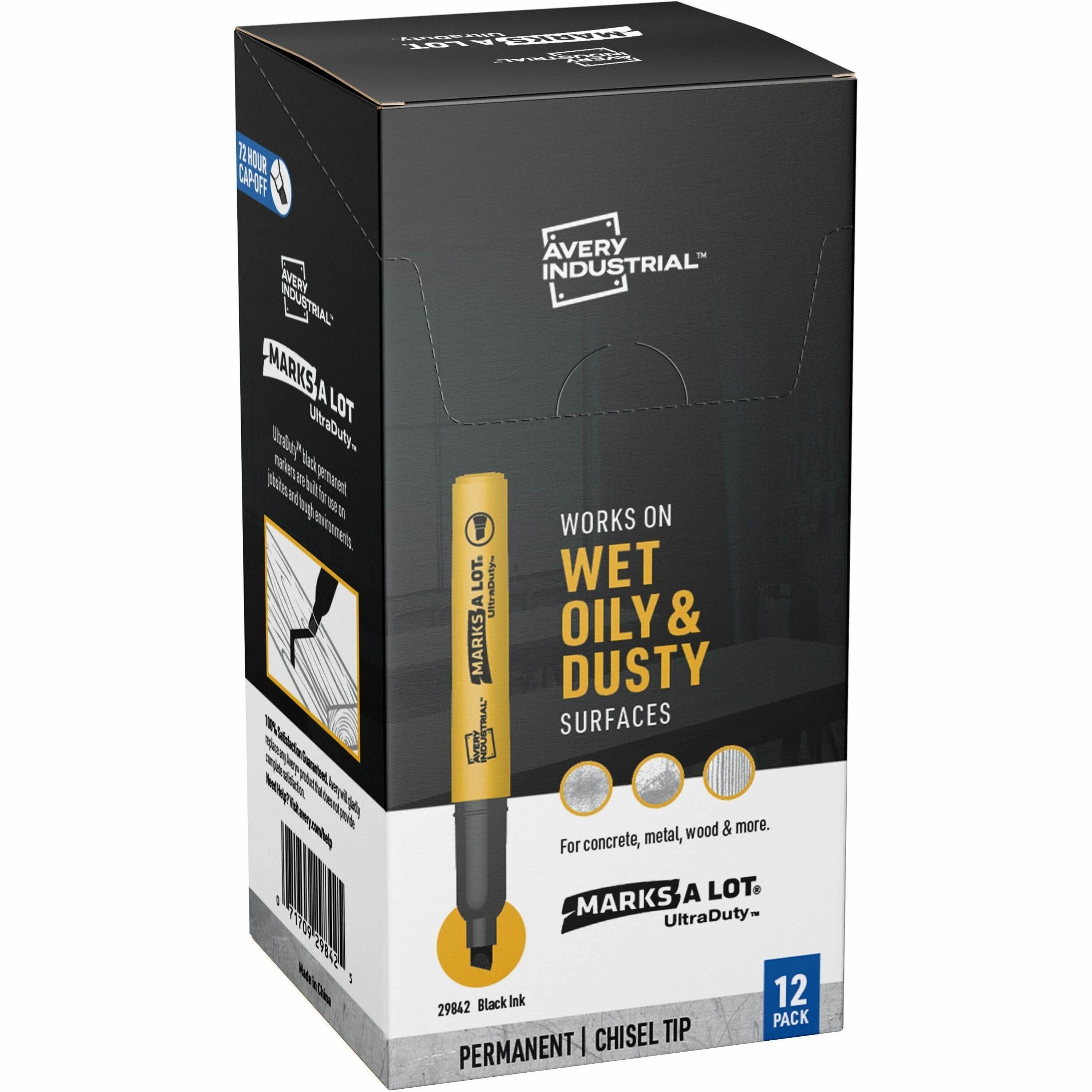 MARKS A LOT UltraDuty Permanent Markers, Medium Chisel Tip, Black, 12/Box