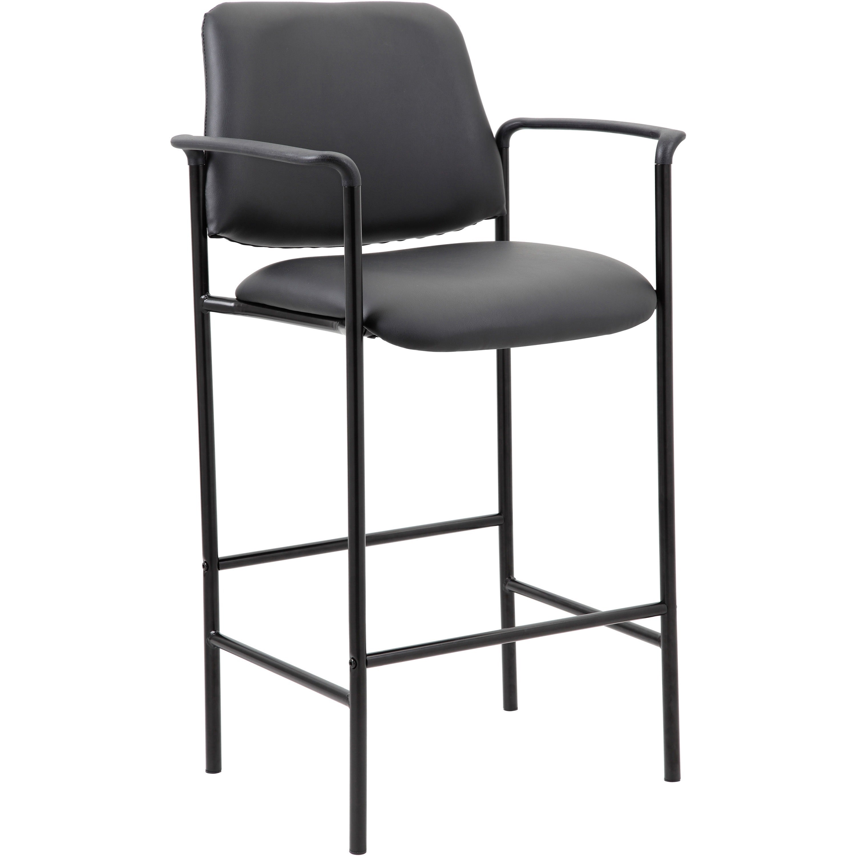 Boss Square Back Stool - Black Vinyl Seat - Black Back - Black Frame - Armrest - 1 Each - 1