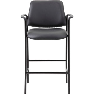 Boss Square Back Stool - Black Vinyl Seat - Black Back - Black Frame - Armrest - 1 Each