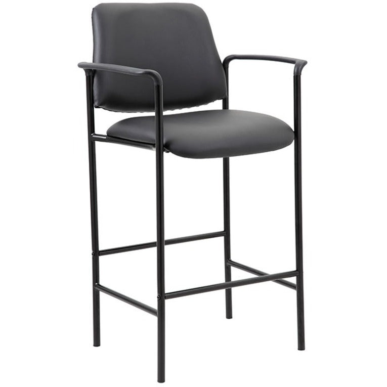 Boss Square Back Stool - Black Vinyl Seat - Black Back - Black Frame - Armrest - 1 Each