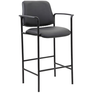 Boss Square Back Stool - Black Vinyl Seat - Black Back - Black Frame - Armrest - 1 Each