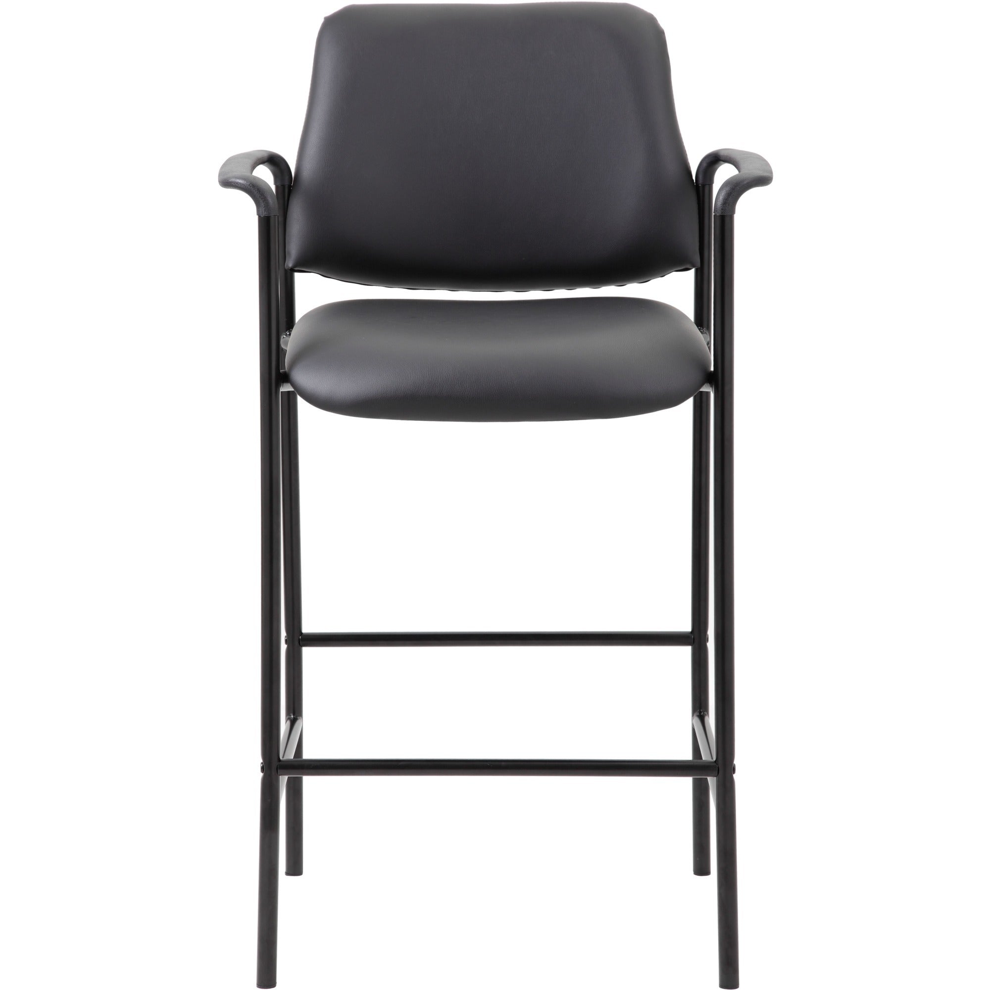 Boss Square Back Stool - Black Vinyl Seat - Black Back - Black Frame - Armrest - 1 Each - 2