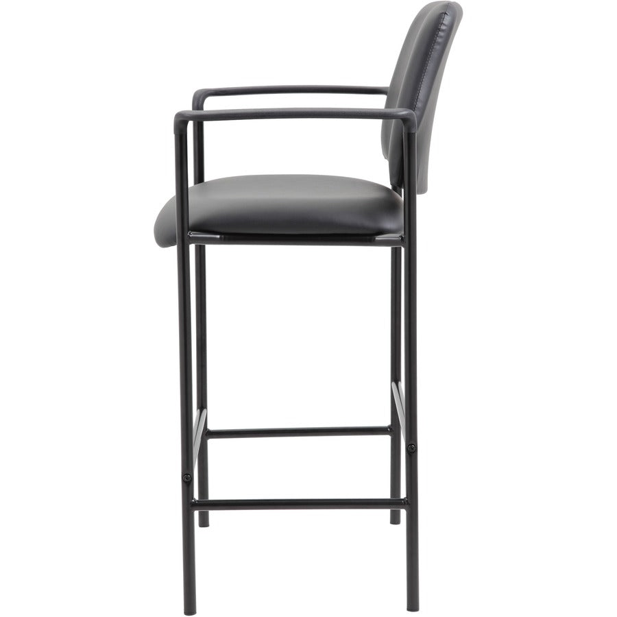 Boss Square Back Stool - Black Vinyl Seat - Black Back - Black Frame - Armrest - 1 Each