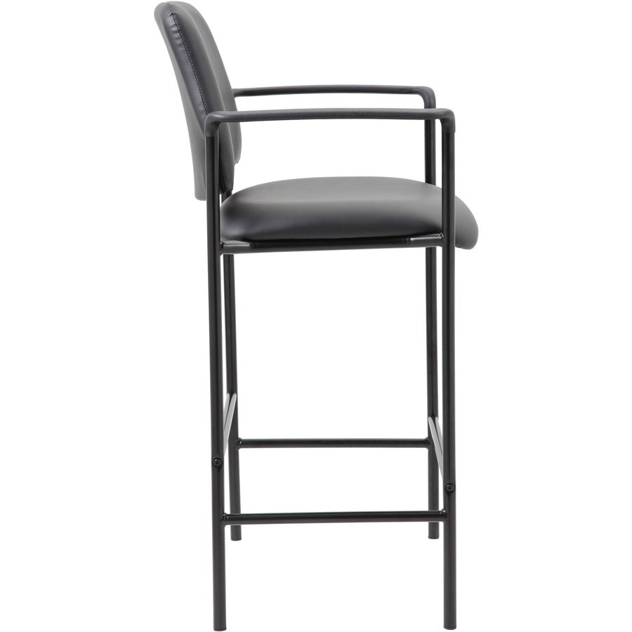 Boss Square Back Stool - Black Vinyl Seat - Black Back - Black Frame - Armrest - 1 Each