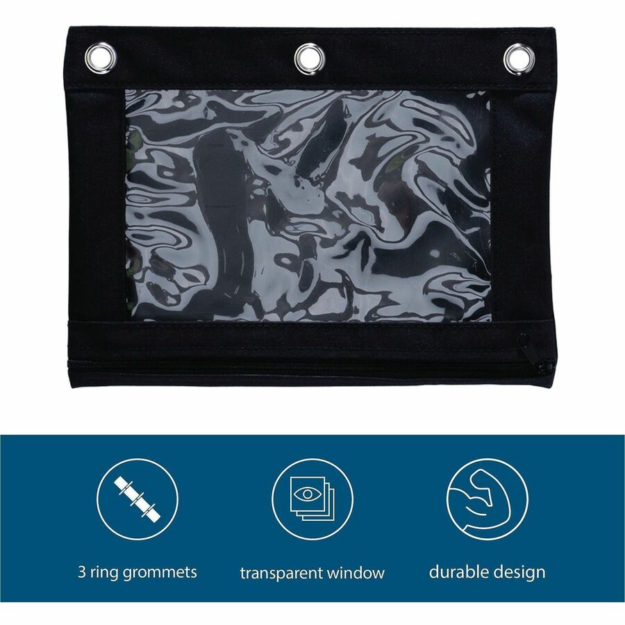 Business Source Binder Pencil Pouch - 10" Height x 7.4" Width - Black - 1 Each