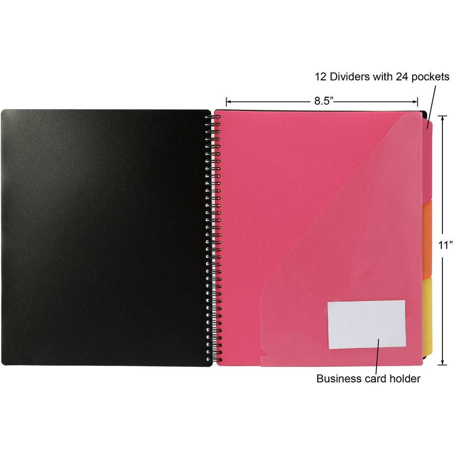 business-source-1-3-tab-cut-letter-organizer-folder-8-1-2-x-11-spiral-fastener-24-pockets-black-1-each_bsn18304 - 3