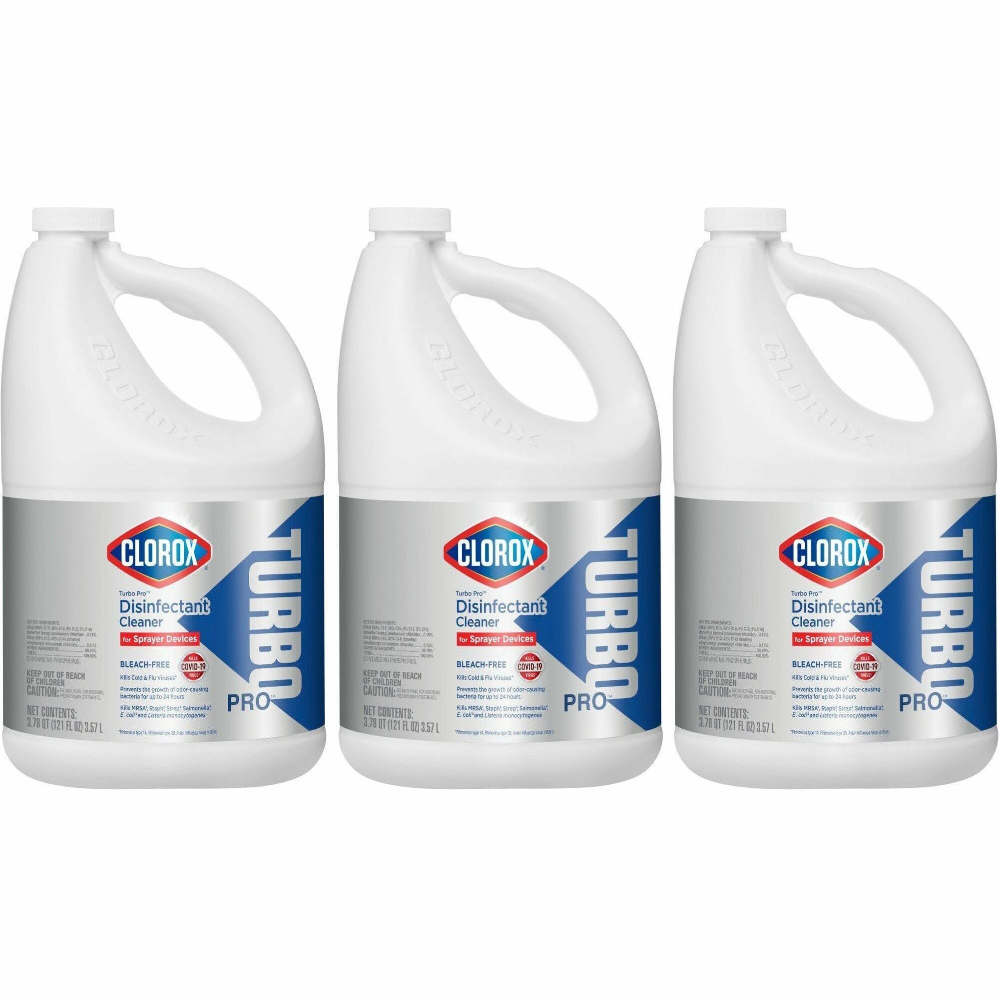 Clorox Turbo Pro Disinfectant Cleaner for Sprayer Devices - 121 fl oz (3.8 quart) - Fresh ScentBottle - 3 / Carton - Bleach-free, Versatile, Antibacterial - White - 1