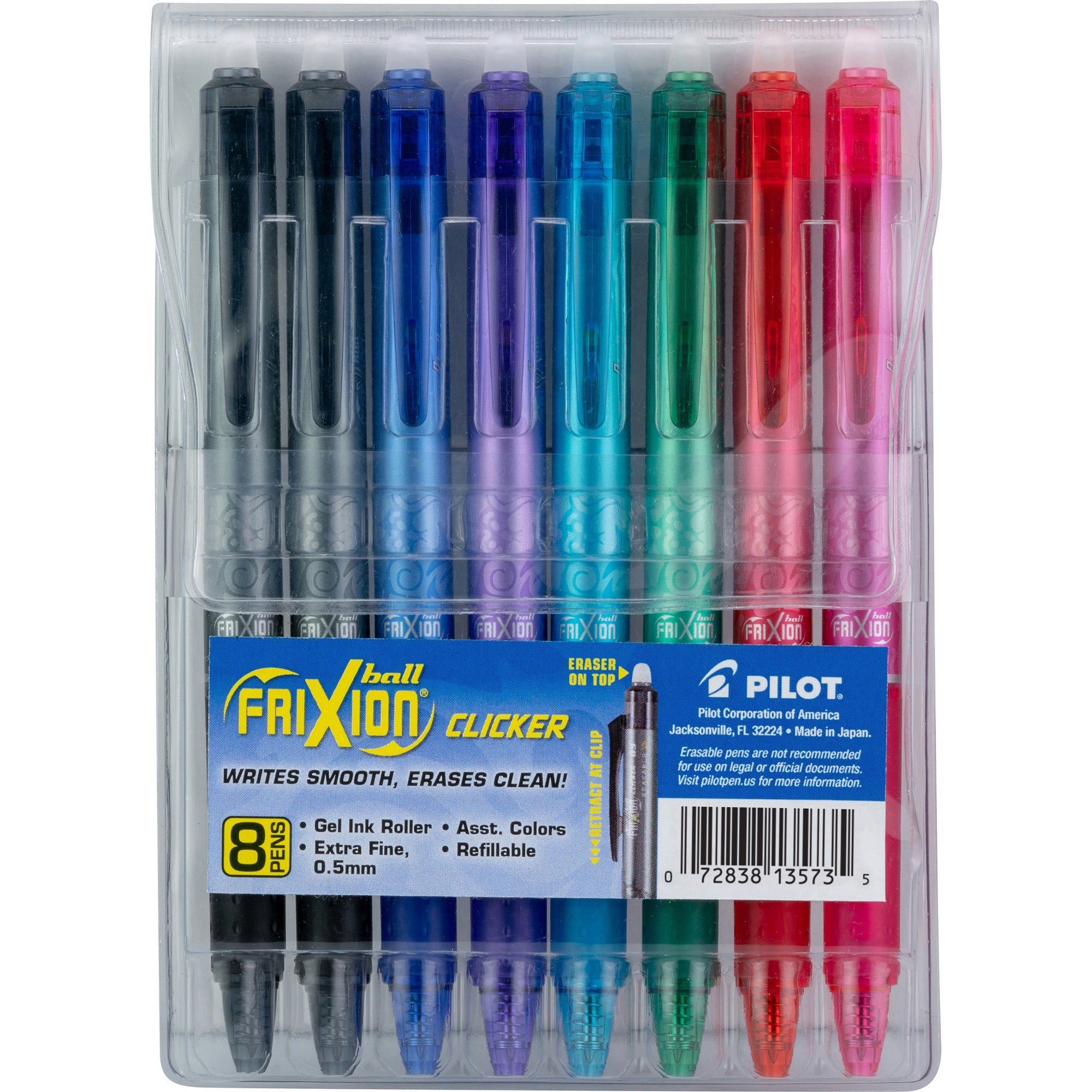 frixion-clicker-erasable-gel-pen-extra-fine-pen-point-05-mm-pen-point-size-refillable-retractable-multi-gel-based-ink-8-each_pil13573 - 1