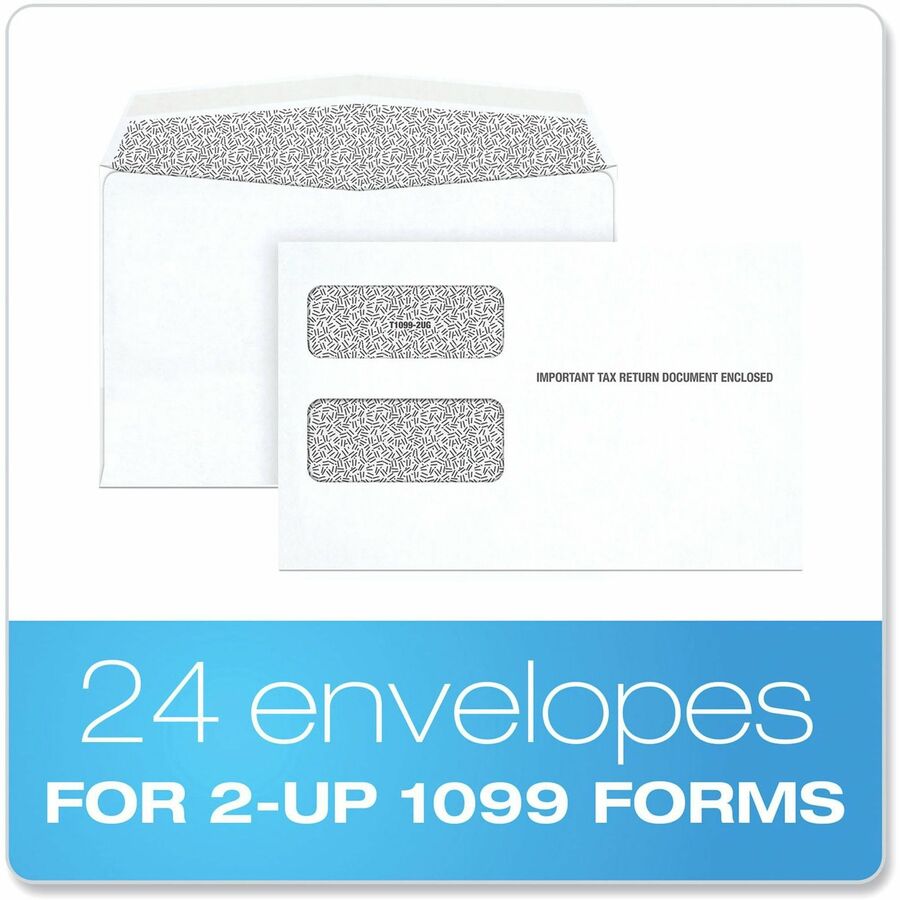 1099 Double Window Envelope, Commercial Flap, Gummed Closure, 5.63 x 9, White, 24/Pack
