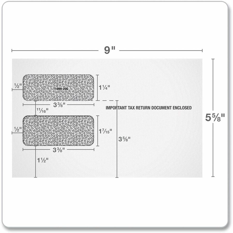 1099 Double Window Envelope, Commercial Flap, Gummed Closure, 5.63 x 9, White, 24/Pack