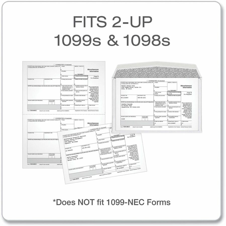 1099 Double Window Envelope, Commercial Flap, Gummed Closure, 5.63 x 9, White, 24/Pack
