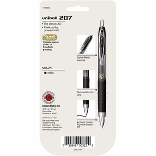 uniball 207 Gel Pen - Ultra Micro Pen Point - Conical Pen Point Style - Refillable - Retractable - Black Gel-based, Pigment-based Ink - Plastic Barrel - Tungsten Carbide, Stainless Steel Tip - 4 / Pack