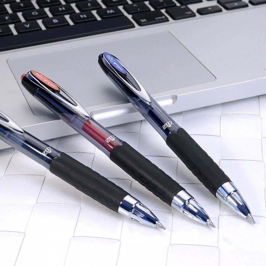 uniball 207 Gel Pen - Ultra Micro Pen Point - Conical Pen Point Style - Refillable - Retractable - Black Gel-based, Pigment-based Ink - Plastic Barrel - Tungsten Carbide, Stainless Steel Tip - 4 / Pack