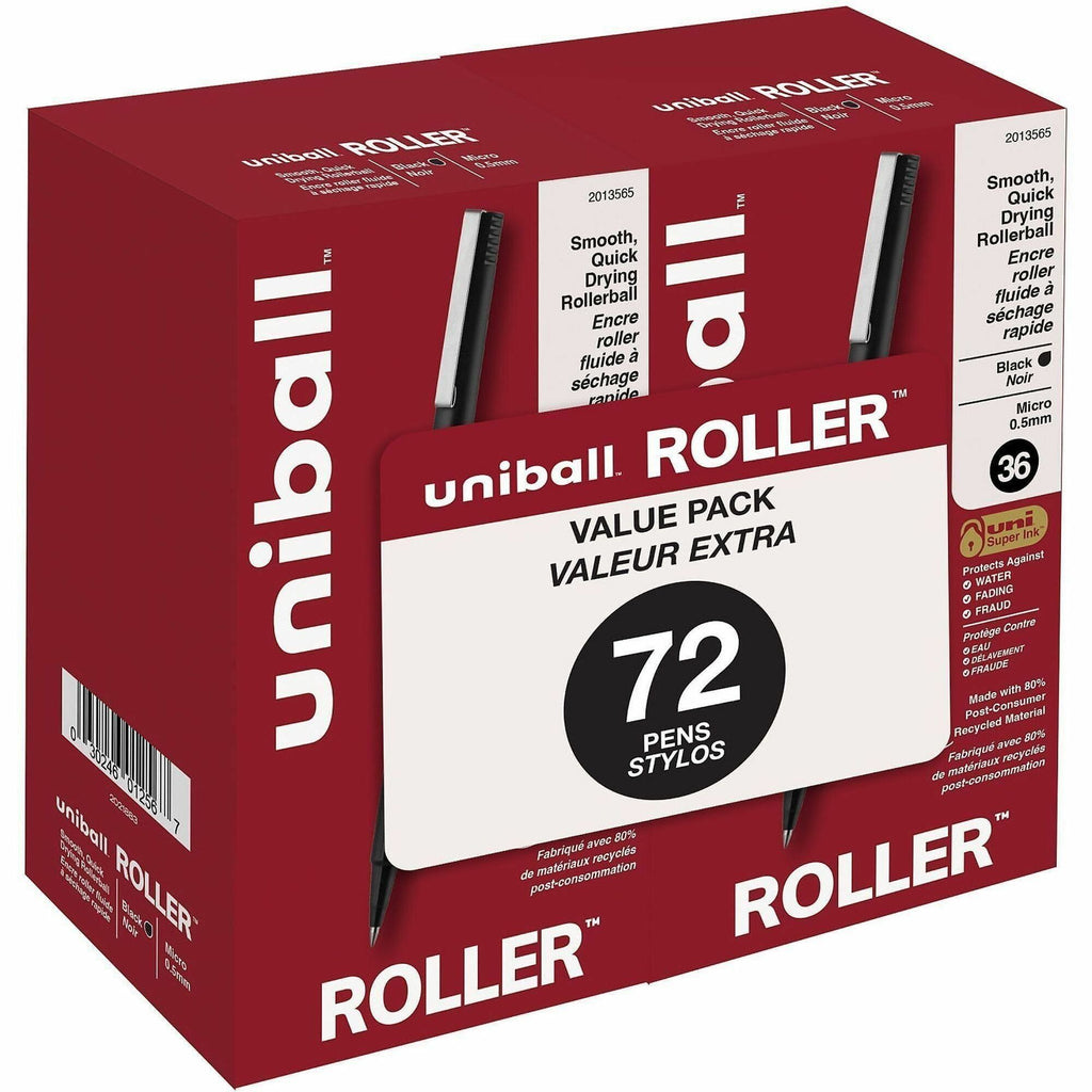 Roller Ball Pen, Stick, Extra-Fine 0.5 mm, Black Ink, Black Barrel, 72/Pack