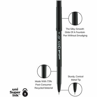 ONYX Roller Ball Pen, Stick, Fine 0.7 mm, Black Ink, Black Barrel, 72/Pack