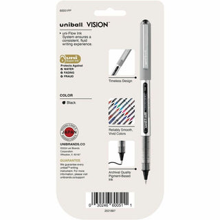 uniball Vision Rollerball Pen - Fine Pen Point - 0.7 mm Pen Point Size - Black - 5 / Pack