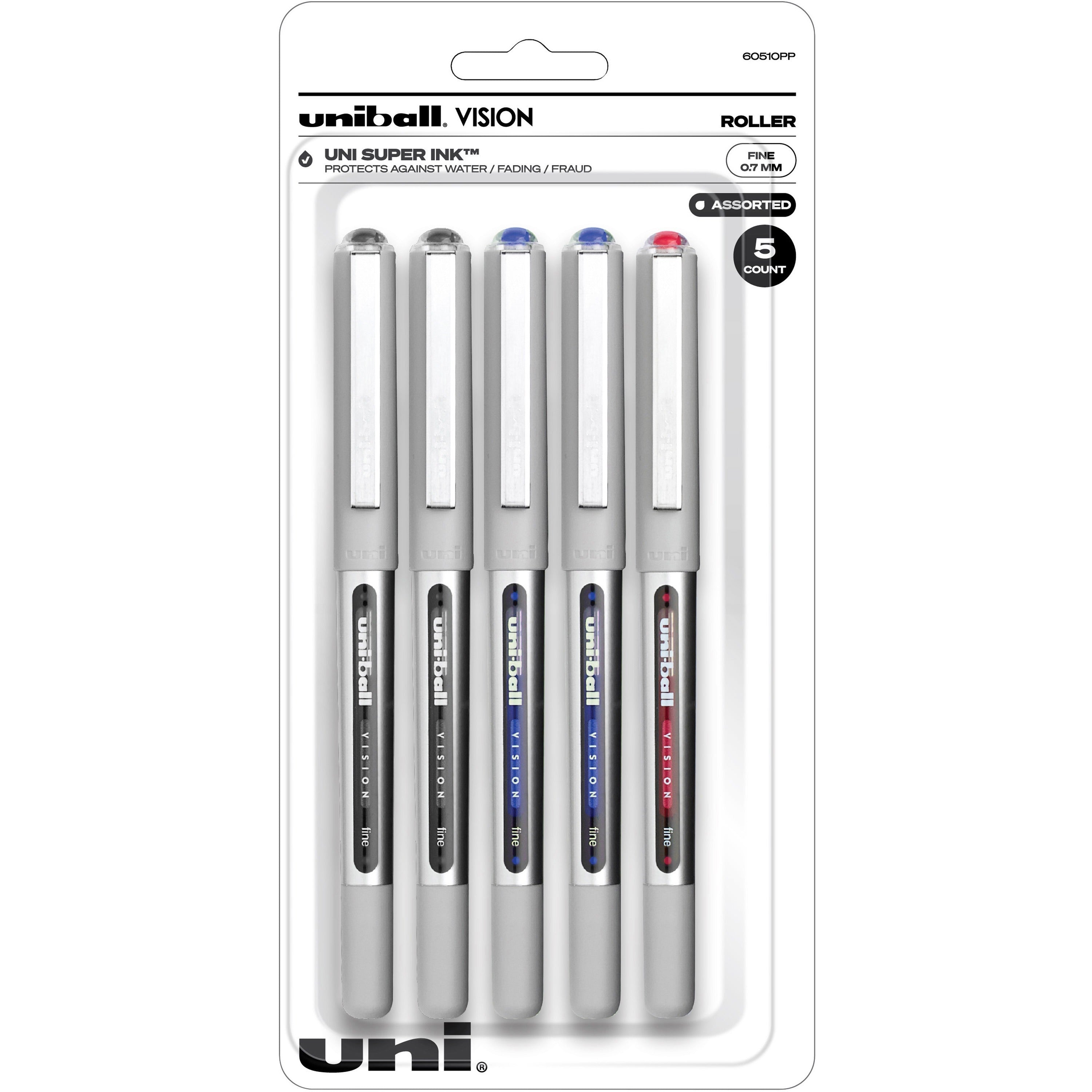 uniball-vision-rollerball-pen-fine-pen-point-07-mm-pen-point-size-black-blue-red-5-pack_ubc60510pp - 1