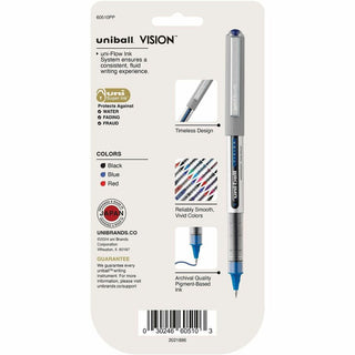 uniball Vision Rollerball Pen - Fine Pen Point - 0.7 mm Pen Point Size - Black, Blue, Red - 5 / Pack