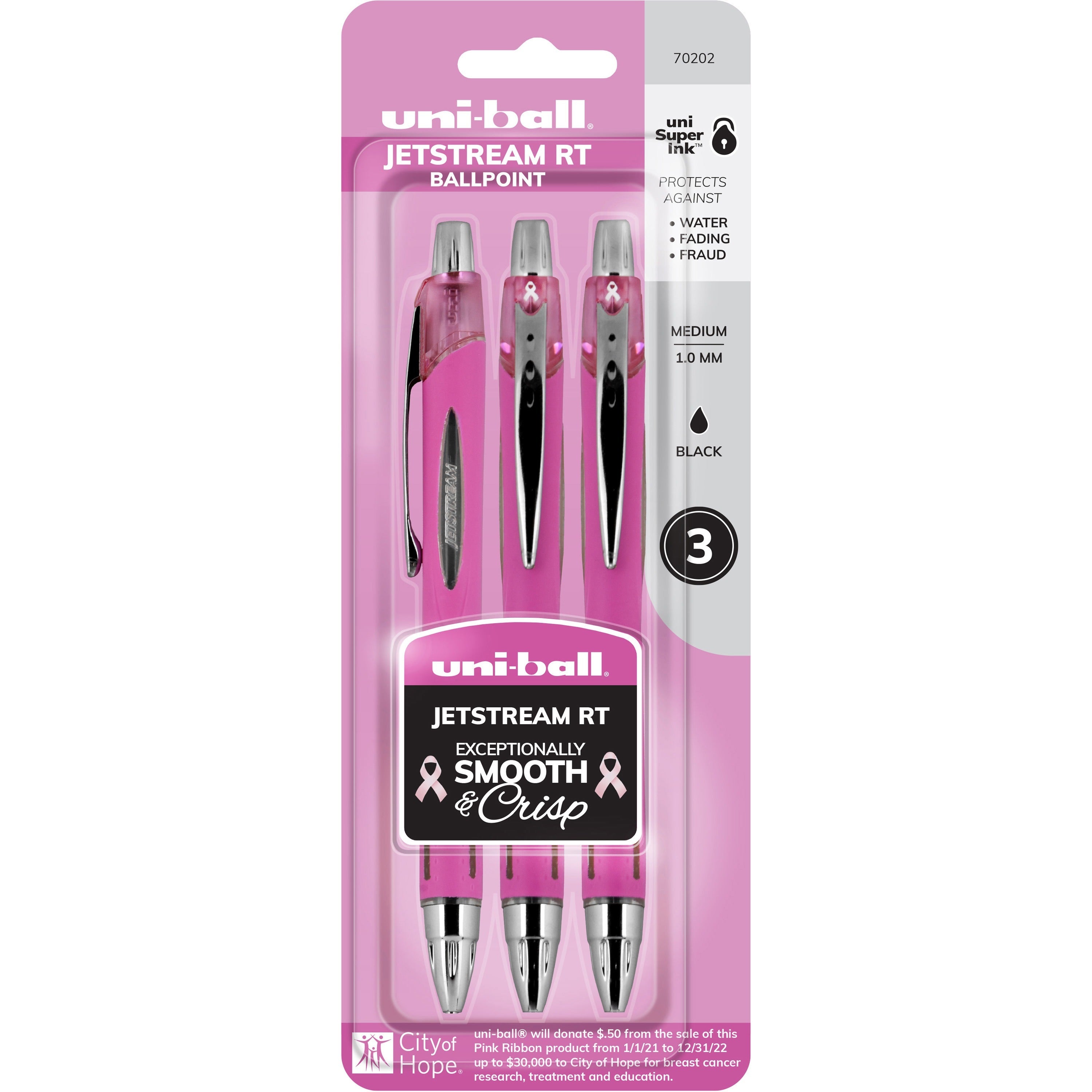 uni-jetstream-rt-pink-ribbon-ballpoint-pen-medium-pen-point-1-mm-pen-point-size-multi-pink-barrel-3-pack_ubc70202 - 1