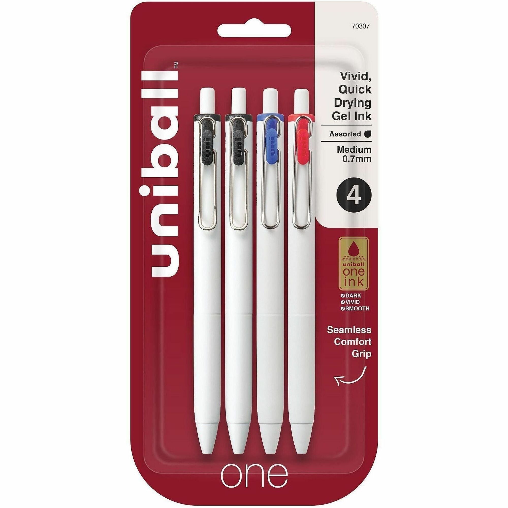 uni ONE Gel Pen - Medium Pen Point - 0.7 mm Pen Point Size - Multi Gel-based Ink - 4 / Pack