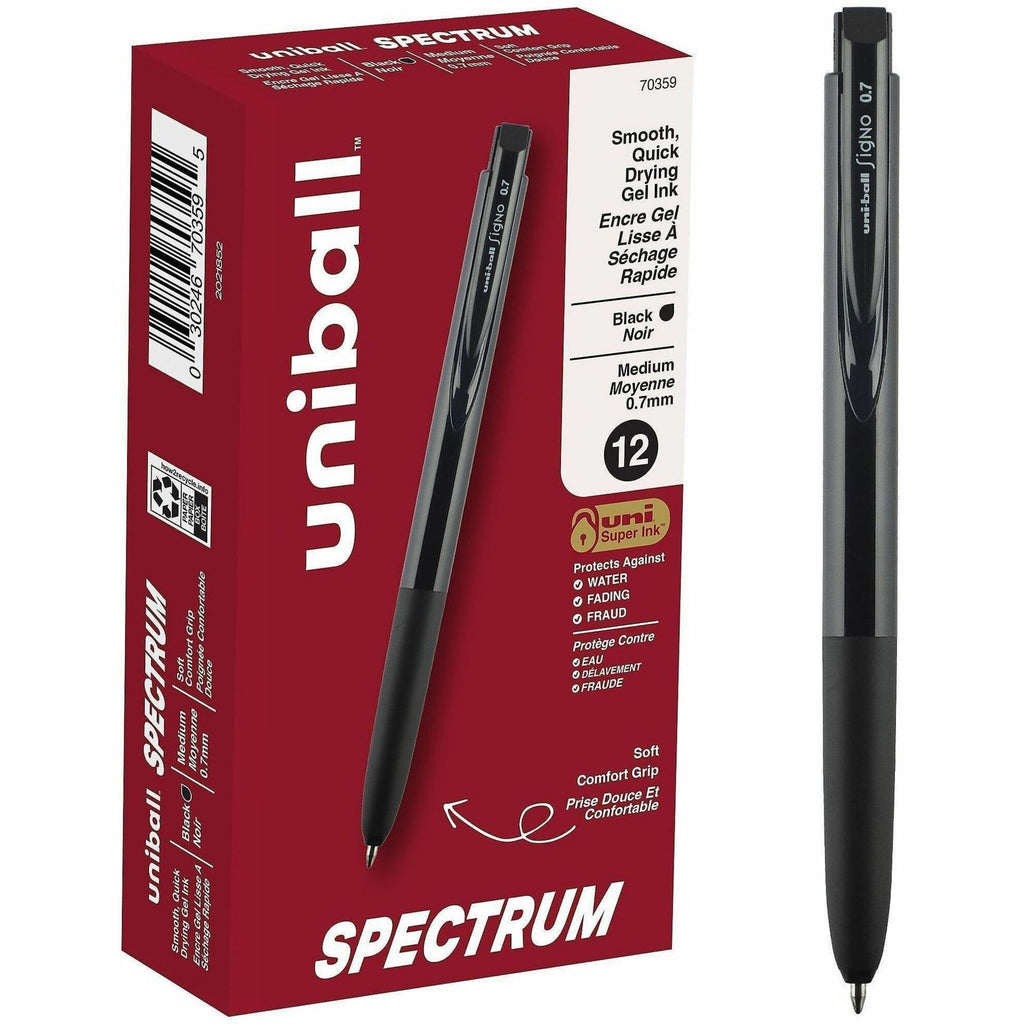 uni Spectrum Gel Pen - Medium Pen Point - 0.7 mm Pen Point Size - Black Gel-based Ink - 1 Dozen