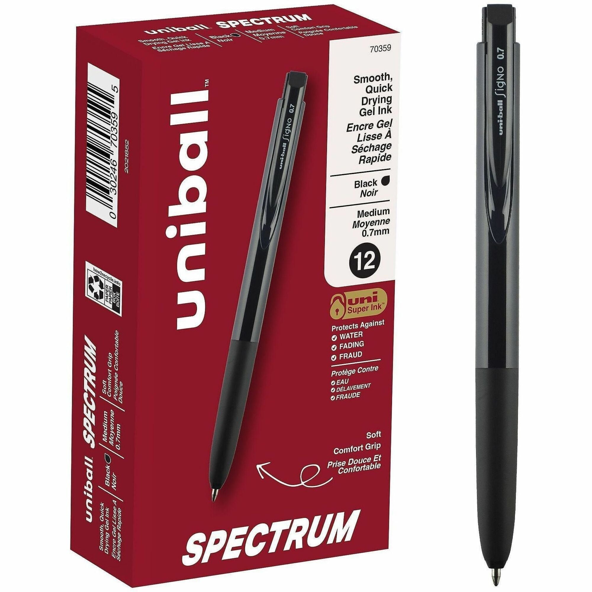 uni Spectrum Gel Pen - Medium Pen Point - 0.7 mm Pen Point Size - Black Gel-based Ink - 1 Dozen