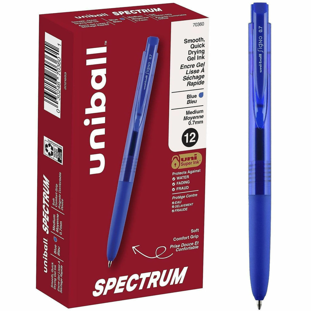 uni Spectrum Gel Pen - Medium Pen Point - 0.7 mm Pen Point Size - Blue Gel-based Ink - 1 Dozen