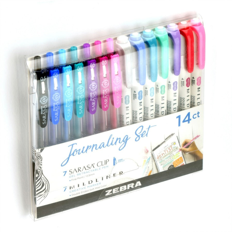 Zebra Journaling Set Mildliner & Sarasa Clip Gel Pen and Highlighter Set - 1 mm Pen Point Size - Bullet, Chisel Marker Point Style - Multi Gel-based Ink - 14 / Pack