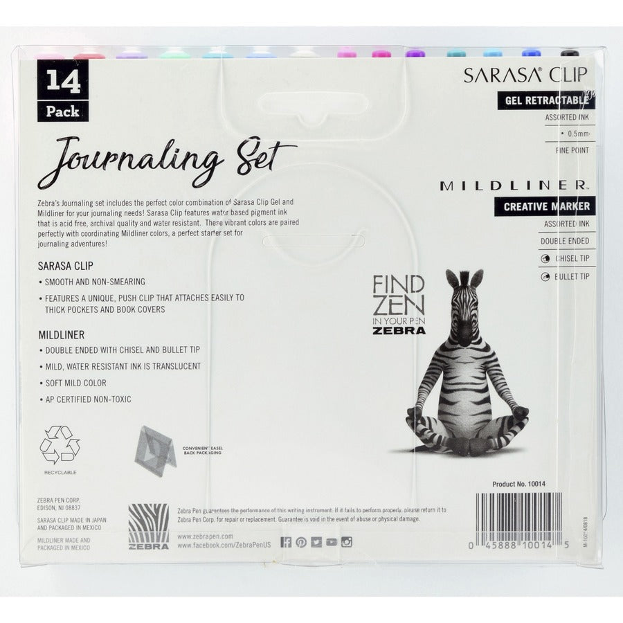 Zebra Journaling Set Mildliner & Sarasa Clip Gel Pen and Highlighter Set - 1 mm Pen Point Size - Bullet, Chisel Marker Point Style - Multi Gel-based Ink - 14 / Pack