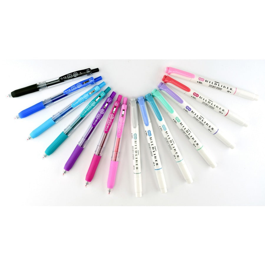 Zebra Journaling Set Mildliner & Sarasa Clip Gel Pen and Highlighter Set - 1 mm Pen Point Size - Bullet, Chisel Marker Point Style - Multi Gel-based Ink - 14 / Pack