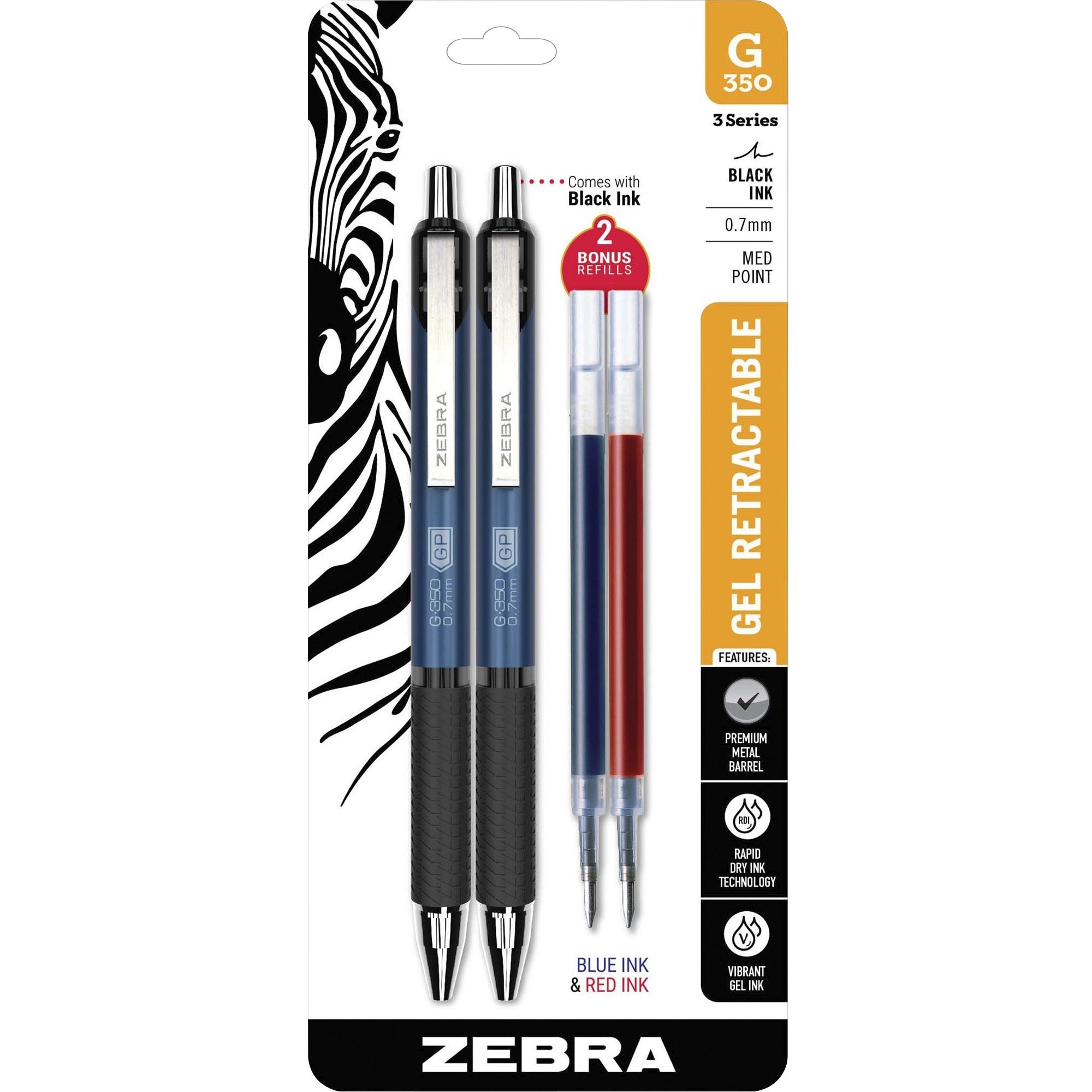 zebra-pen-steel-3-series-g-350-retractable-gel-pen-gel-based-ink-metal-barrel-2-pack_zeb40212 - 1