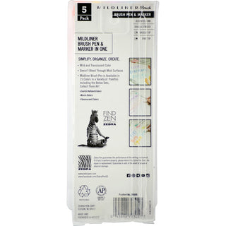 Zebra Pen Mildliner Brush Double-ended Creative Marker Warm Color Pack - Fine Marker Point - Brush Marker Point Style - Gold Pigment-based, Magenta, Brown, Vermillion, Smoke Blue Ink - 5 / Pack