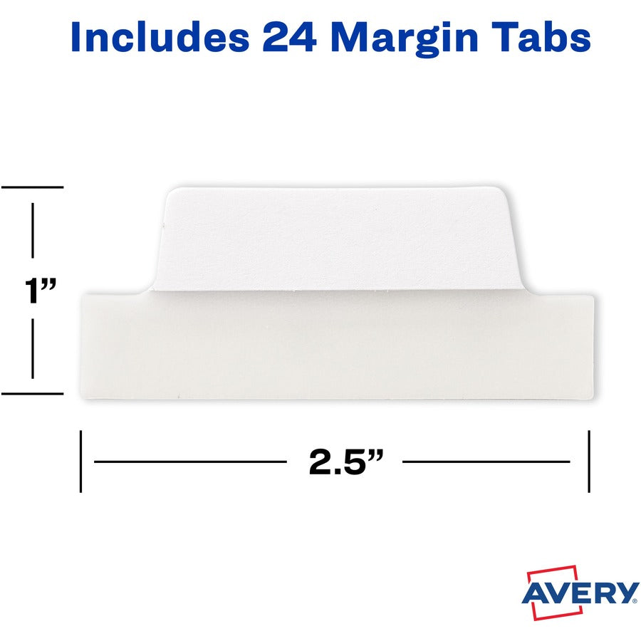 Avery Ultra Tabs Repositionable Margin Tabs - 24 Tab(s) - 6 Tab(s)/Set - Clear Film, White Paper Tab(s) - 4