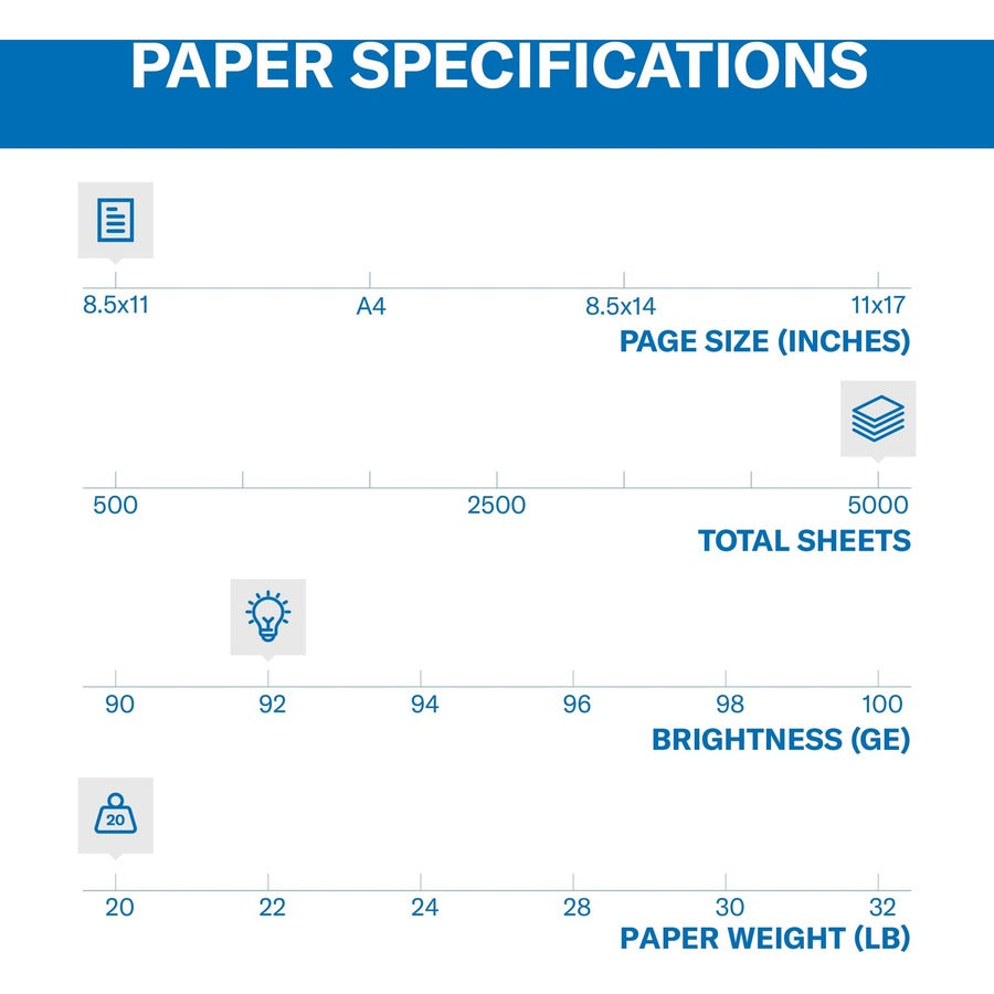 Hammermill Copy Plus Paper - White - 92 Brightness - Letter - 8 1/2" x 11" - 20 lb Basis Weight - 10 / Carton - Acid-free, Quick Drying - White