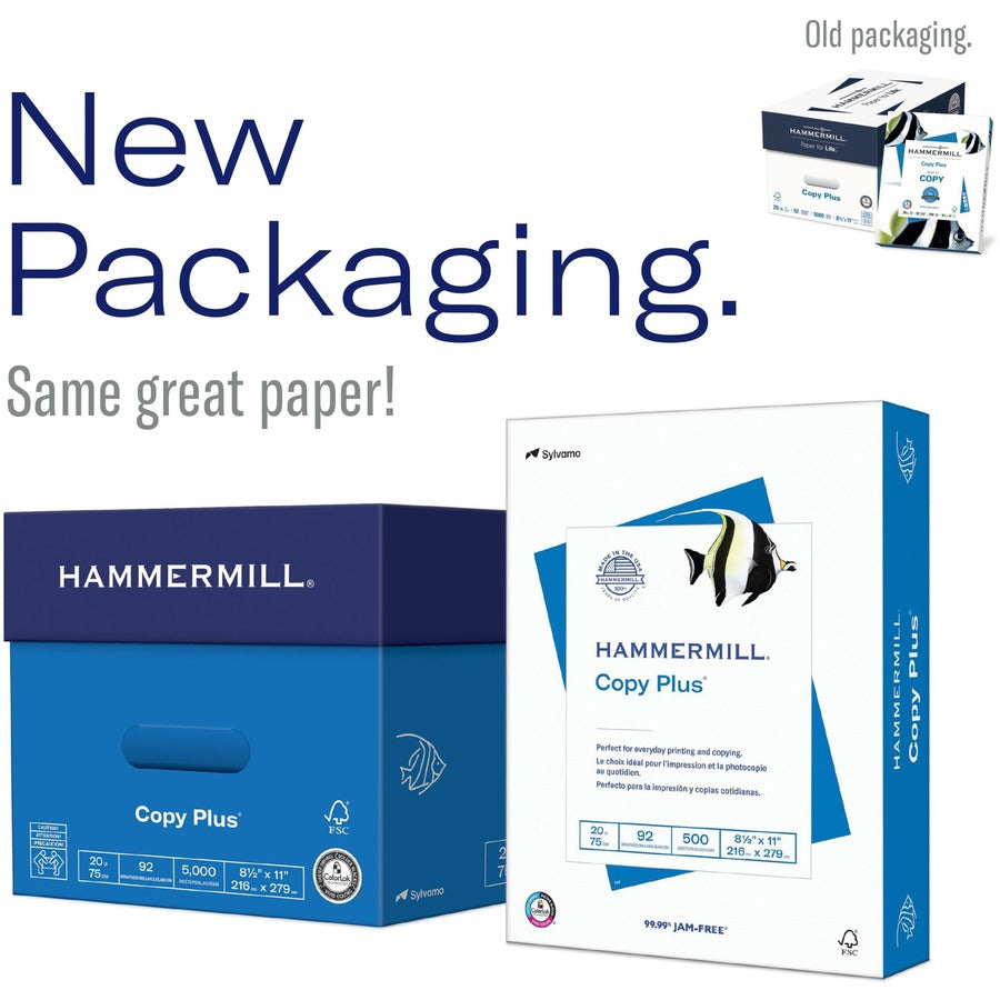 Hammermill Copy Plus Paper - White - 92 Brightness - Letter - 8 1/2" x 11" - 20 lb Basis Weight - 10 / Carton - Acid-free, Quick Drying - White
